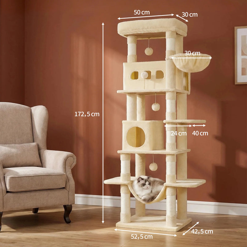 Arbre à chat d'escalade géant, hamac, niches et panier, 1,73 m – vue 5