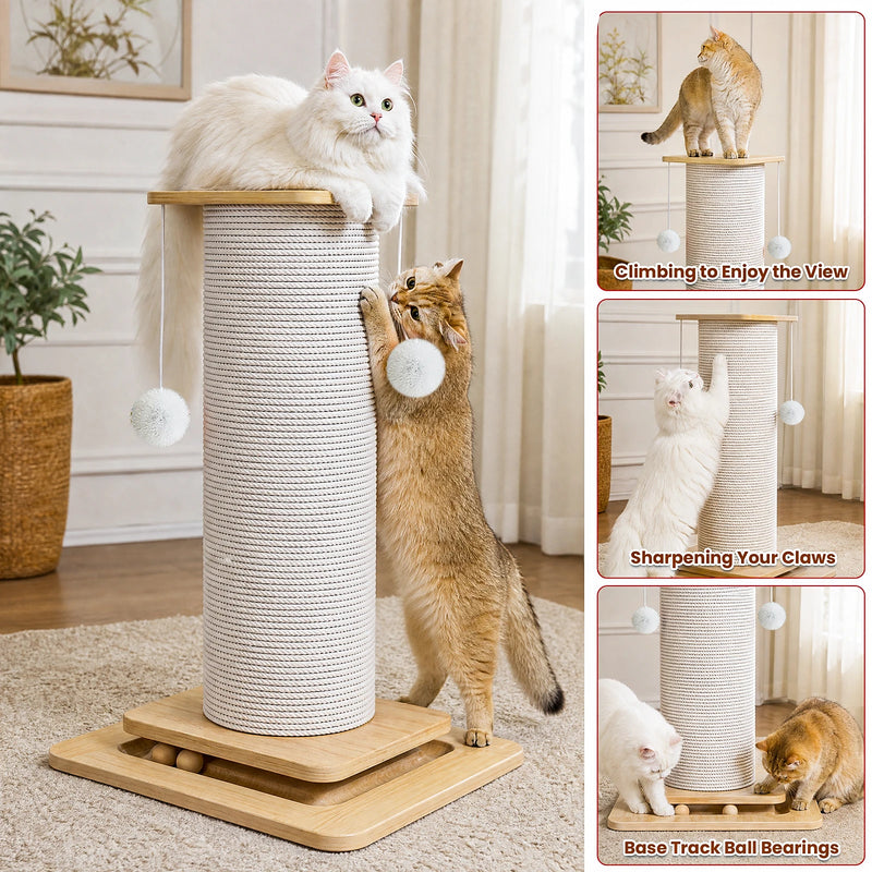 Grand poteau à griffer vertical pour chat, base à billes et pompons, 0,80 m – vue 4