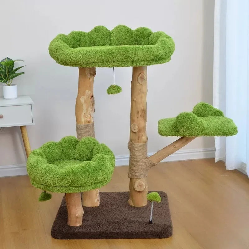 Arbre à chat d'escalade Arbre luxuriant en peluche verte – vue 4