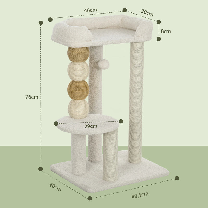 Arbre à chat d'escalade crème à boules à griffer et lit bouclé, 0,76 m – vue 3