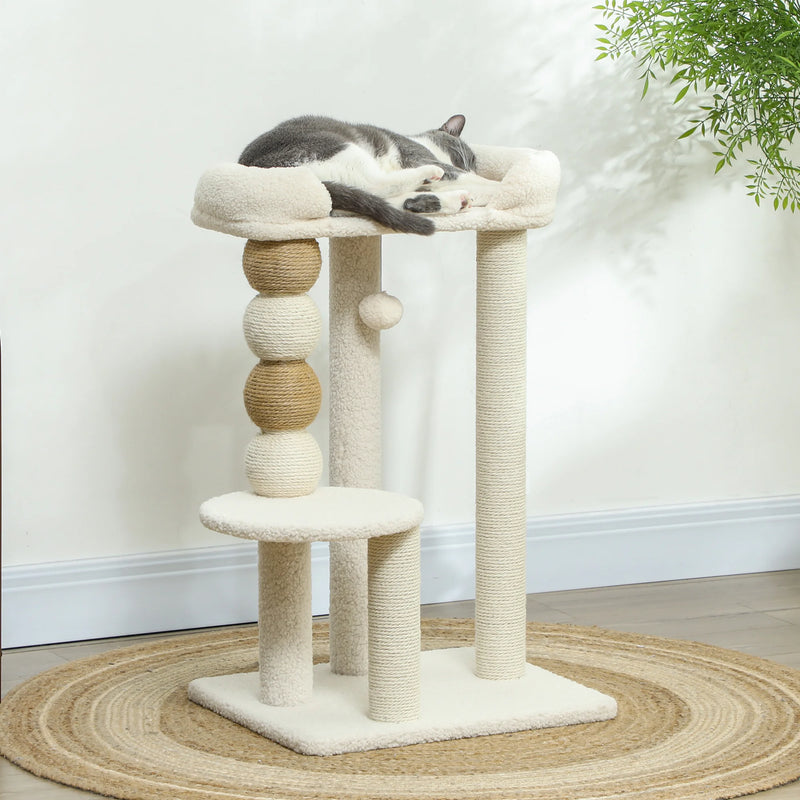Arbre à chat d'escalade crème à boules à griffer et lit bouclé, 0,76 m – vue 2