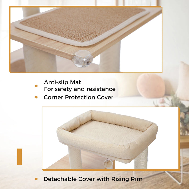 Arbre à chat d'escalade beige avec grand caisson fermé, niche cubique et hamac, 1,44 m – vue 4