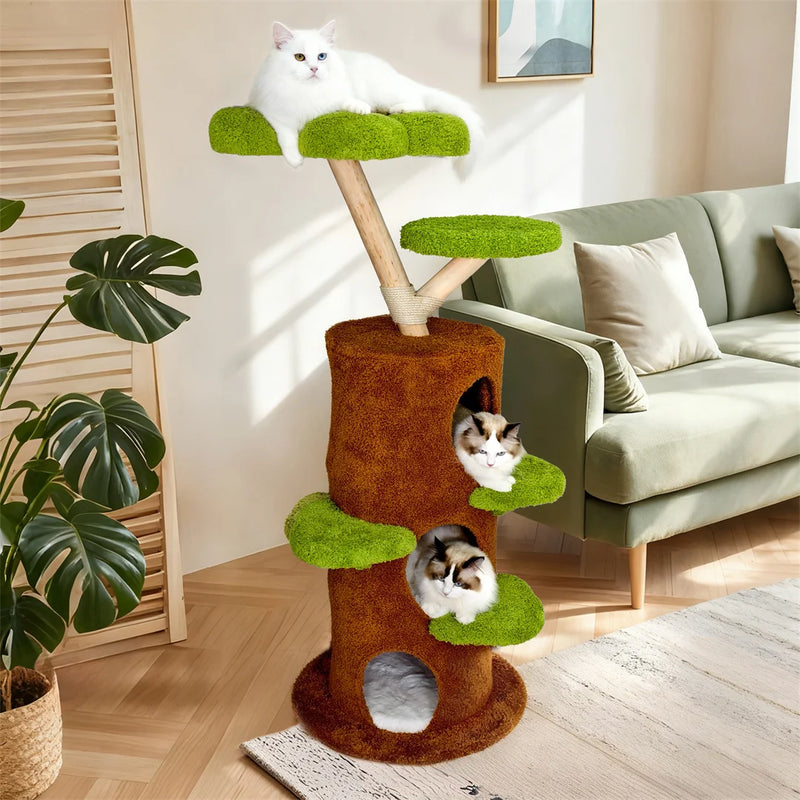 Arbre à chat tronc-grotte et plateaux vert mousse – vue 4