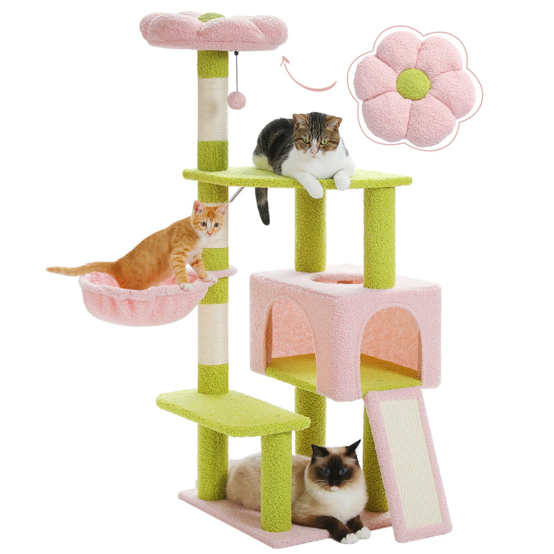 Arbre à chat d'escalade fleur, niche à trois portes et rampe à griffer – vue 7