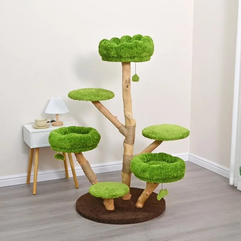 Arbre à chat d'escalade Arbre luxuriant en peluche verte – vue 3