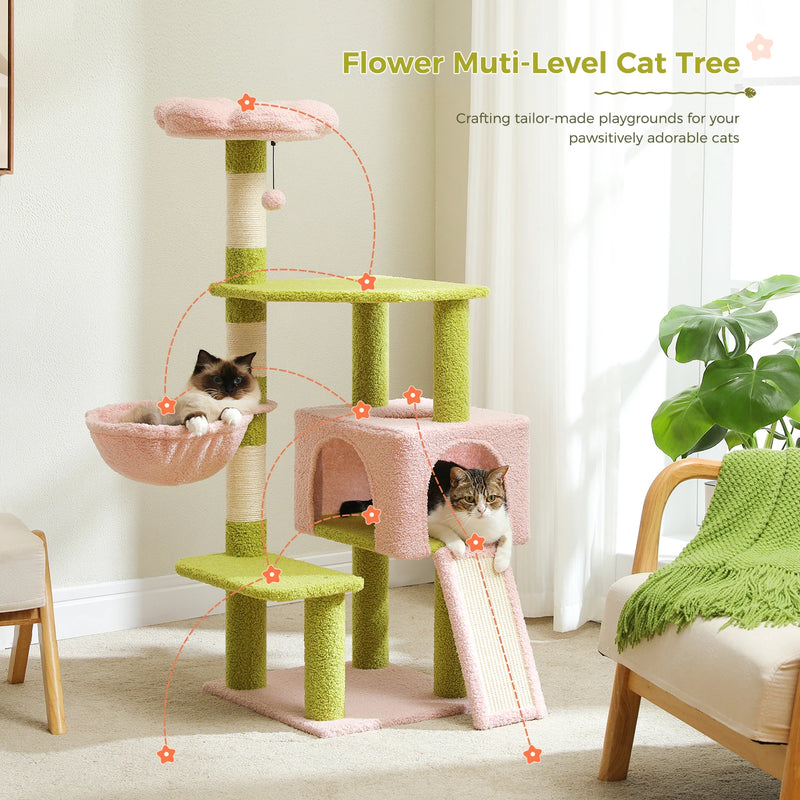 Arbre à chat d'escalade fleur, niche à trois portes et rampe à griffer – vue 4