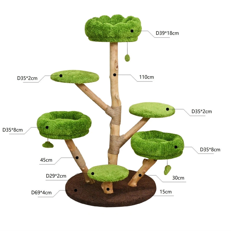 Arbre à chat d'escalade arbre luxuriant en peluche verte – dimensions de la taille Grand