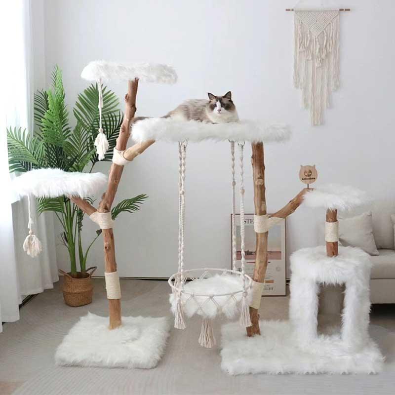 Arbre à chat berceau en bois massif, cadre d'escalade – vue 6