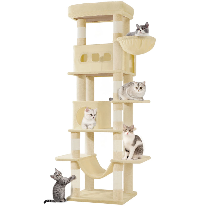 Arbre à chat d'escalade géant, hamac, niches et panier, 1,73 m – vue 7