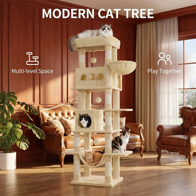 Arbre à chat d'escalade géant, hamac, niches et panier, 1,73 m – vue 2