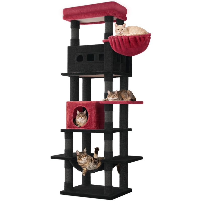 Arbre à chat d'escalade géant, hamac, niches et panier, 1,73 m – vue 10