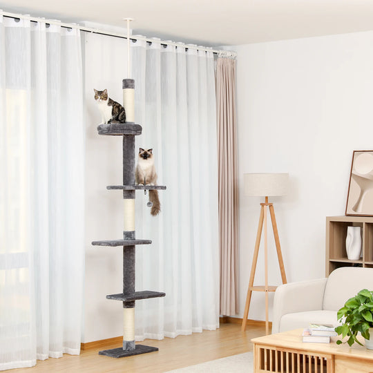 Arbre à chat d'escalade sol-plafond à 3 plateformes, tête réglable, 2,43 à 2,73 m, photo 3
