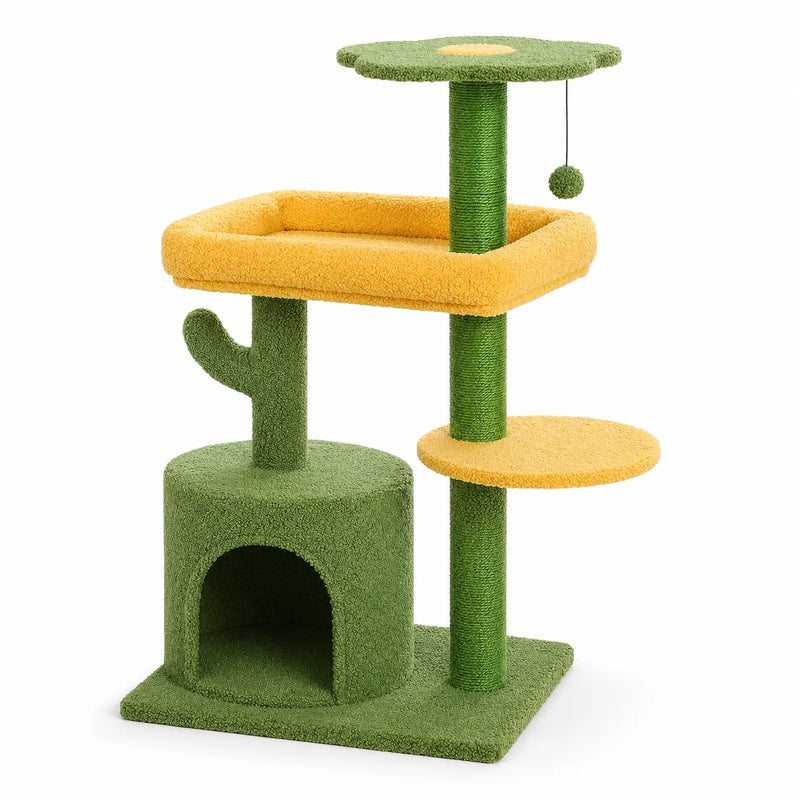 Arbre à chat d'escalade cactus vert et jaune, niche et lit moelleux, 0,94 m – vue 8