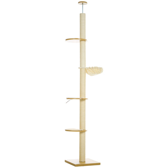 Arbre à chat d'escalade sol-plafond en sisal, plateaux ronds et hamac, 230 à 250 cm, photo 1