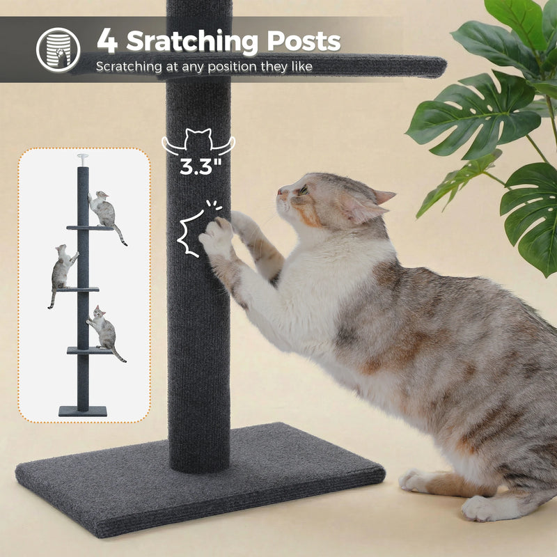 Arbre à chat d'escalade sol-plafond à 3 plateformes, tête réglable, 2,43 à 2,73 m – vue 2