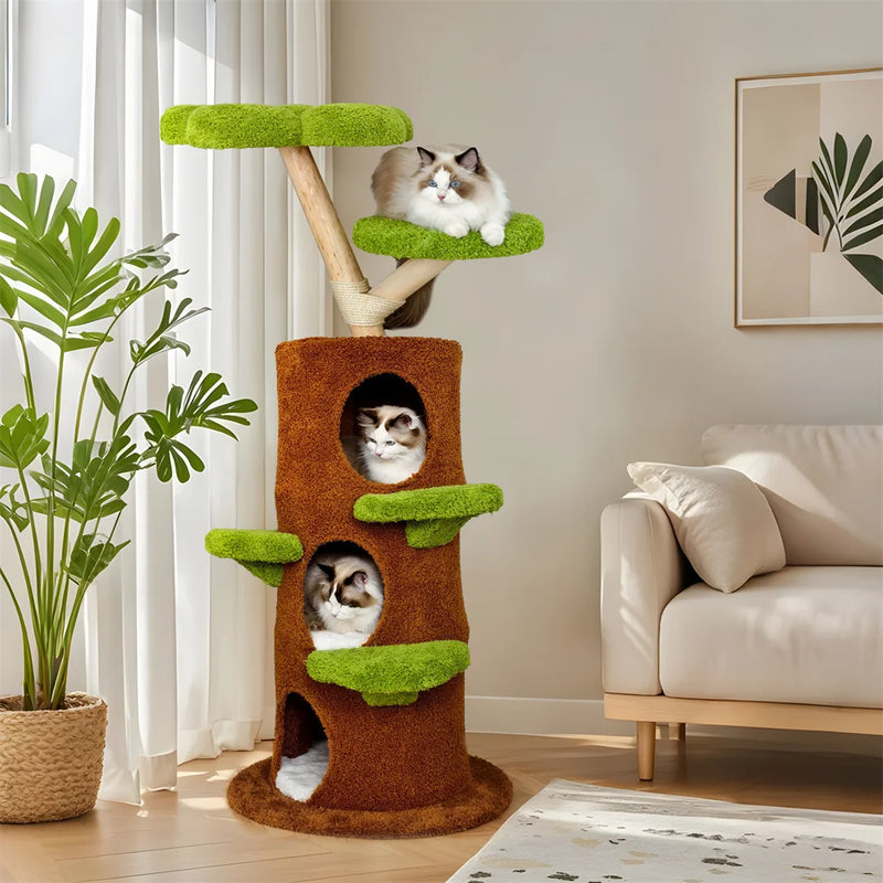 Arbre à chat tronc-grotte et plateaux vert mousse – vue 3