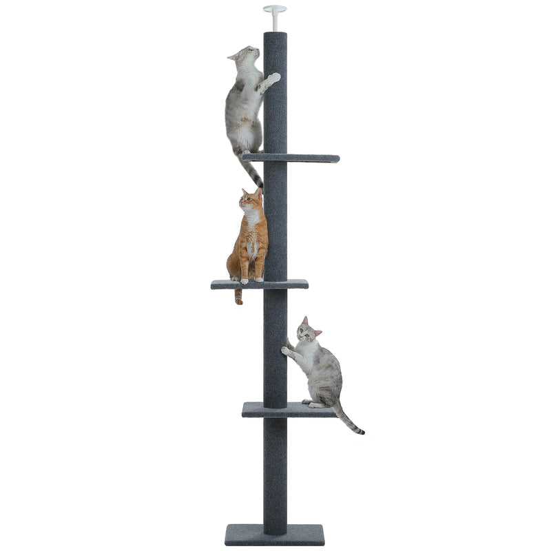 Arbre à chat d'escalade sol-plafond à 3 plateformes, tête réglable, 2,43 à 2,73 m – vue 9