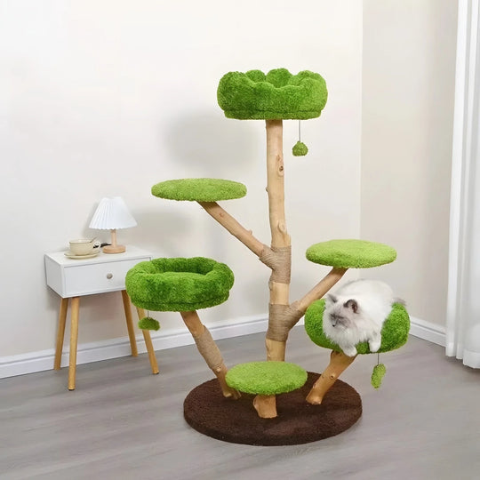Arbre à chat d'escalade Arbre luxuriant en peluche verte – vue 1