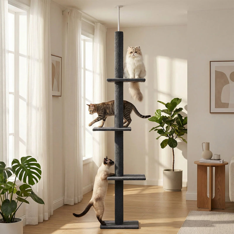 Arbre à chat d'escalade sol-plafond à 3 plateformes, tête réglable, 2,43 à 2,73 m – vue 1