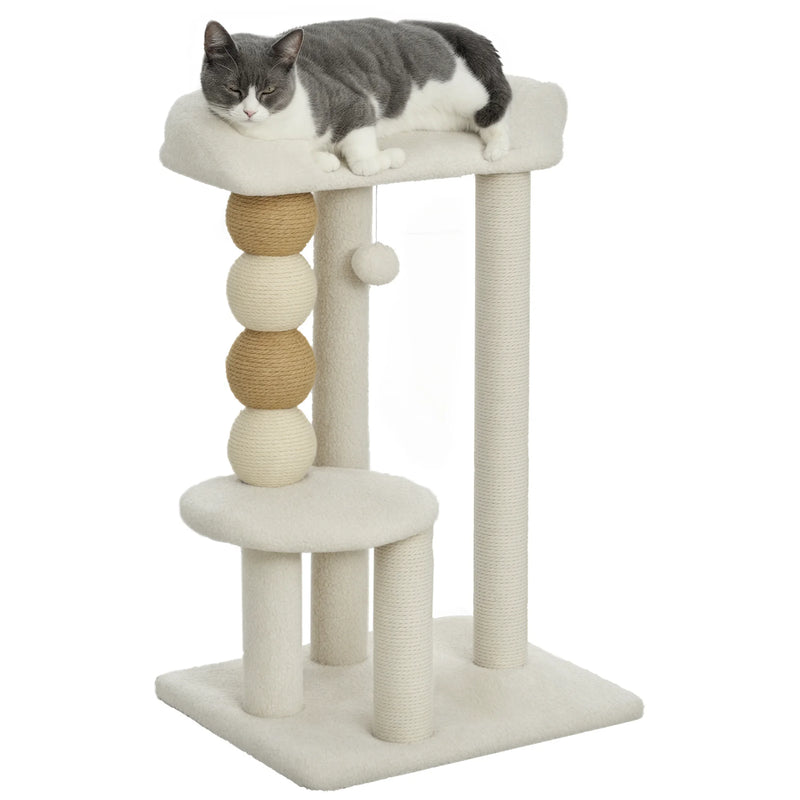 Arbre à chat d'escalade crème à boules à griffer et lit bouclé, 0,76 m – vue 1