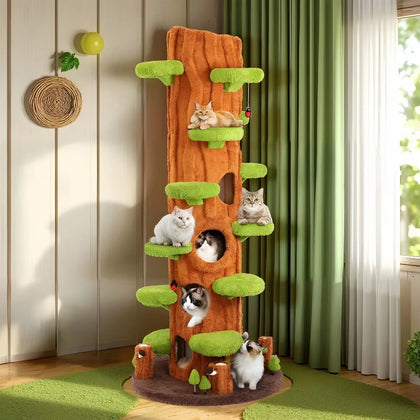 Arbre à chat réaliste en forme d'arbre, tronc creux et plateaux-feuilles, 2,30 m – vue 1