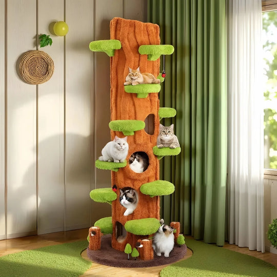 Arbre à chat réaliste en forme d'arbre, tronc creux et plateaux-feuilles, 2,30 m – vue 1