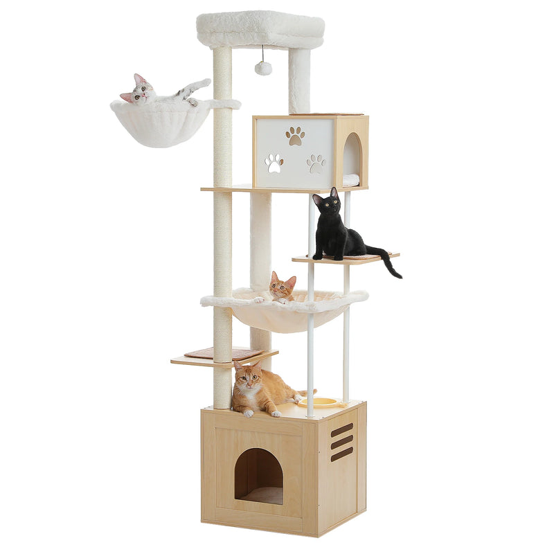 Arbre à chat d'escalade à caisson fermé, niche à empreintes de pattes et deux hamacs, 1,90 m – vue 8
