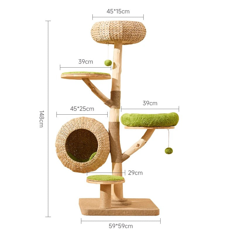 Arbre à chat d'escalade en bois massif Cocoteraie – dimensions du style massette